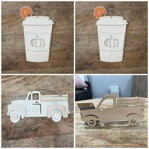 5/$20 NEW 4 Piece Wood Truck & Latte Craft Bundle